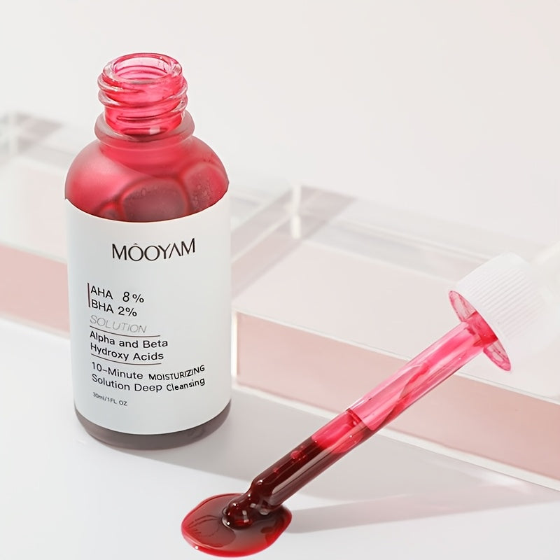 MOOYAM AHA 8% BHA 2% Exfoliating Solution Serum, Deep Cleansing, Moisturising, for Rough Skin and Acne-Prone Skin