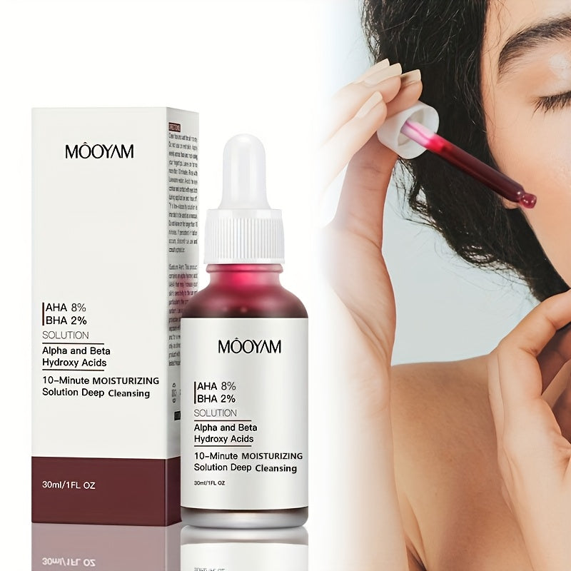 MOOYAM AHA 8% BHA 2% Exfoliating Solution Serum, Deep Cleansing, Moisturising, for Rough Skin and Acne-Prone Skin