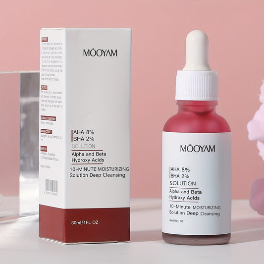 MOOYAM AHA 8% BHA 2% Exfoliating Solution Serum, Deep Cleansing, Moisturising, for Rough Skin and Acne-Prone Skin