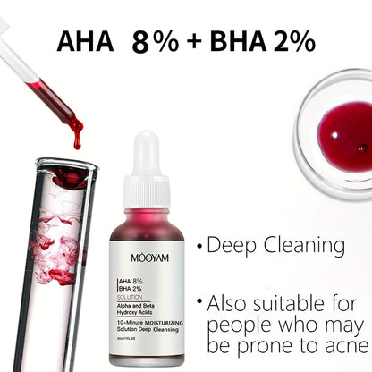 MOOYAM AHA 8% BHA 2% Exfoliating Solution Serum, Deep Cleansing, Moisturising, for Rough Skin and Acne-Prone Skin