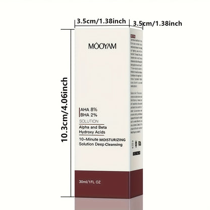MOOYAM AHA 8% BHA 2% Exfoliating Solution Serum, Deep Cleansing, Moisturising, for Rough Skin and Acne-Prone Skin