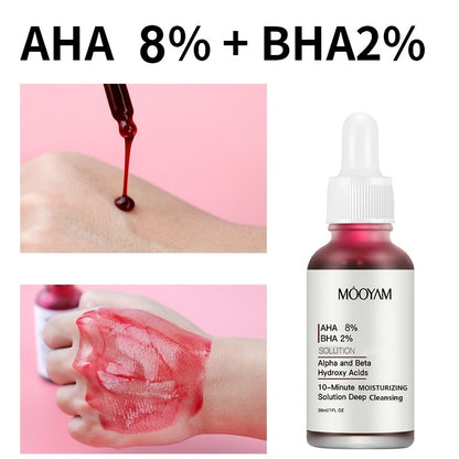 MOOYAM AHA 8% BHA 2% Exfoliating Solution Serum, Deep Cleansing, Moisturising, for Rough Skin and Acne-Prone Skin