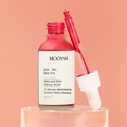 MOOYAM AHA 8% BHA 2% Exfoliating Solution Serum, Deep Cleansing, Moisturising, for Rough Skin and Acne-Prone Skin